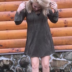 Olive green suede dress